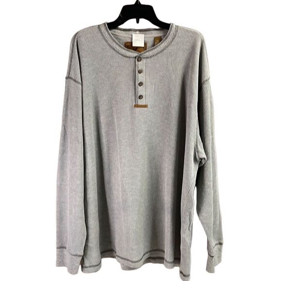 North River Mens Thermal Gray Waffle Knit Long Sleeve Henley Shirt Size XXL - Picture 1 of 8